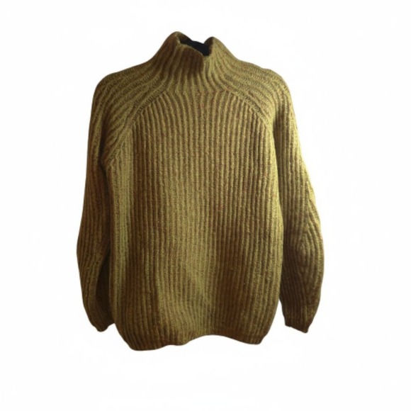 Faherty Sweaters - Faherty Wool Alpaca Mockneck Sweater XS Ribbed Fisherman Knit Olive Brown Rustic